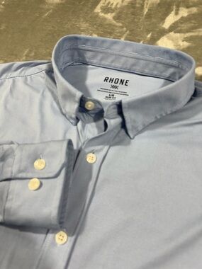 Rhone Men’s Large Commuter Shirt Slim Fit Long Sleeve Blue White